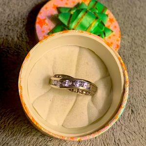 Genuine tanzanite bezel set ring w zircon accents